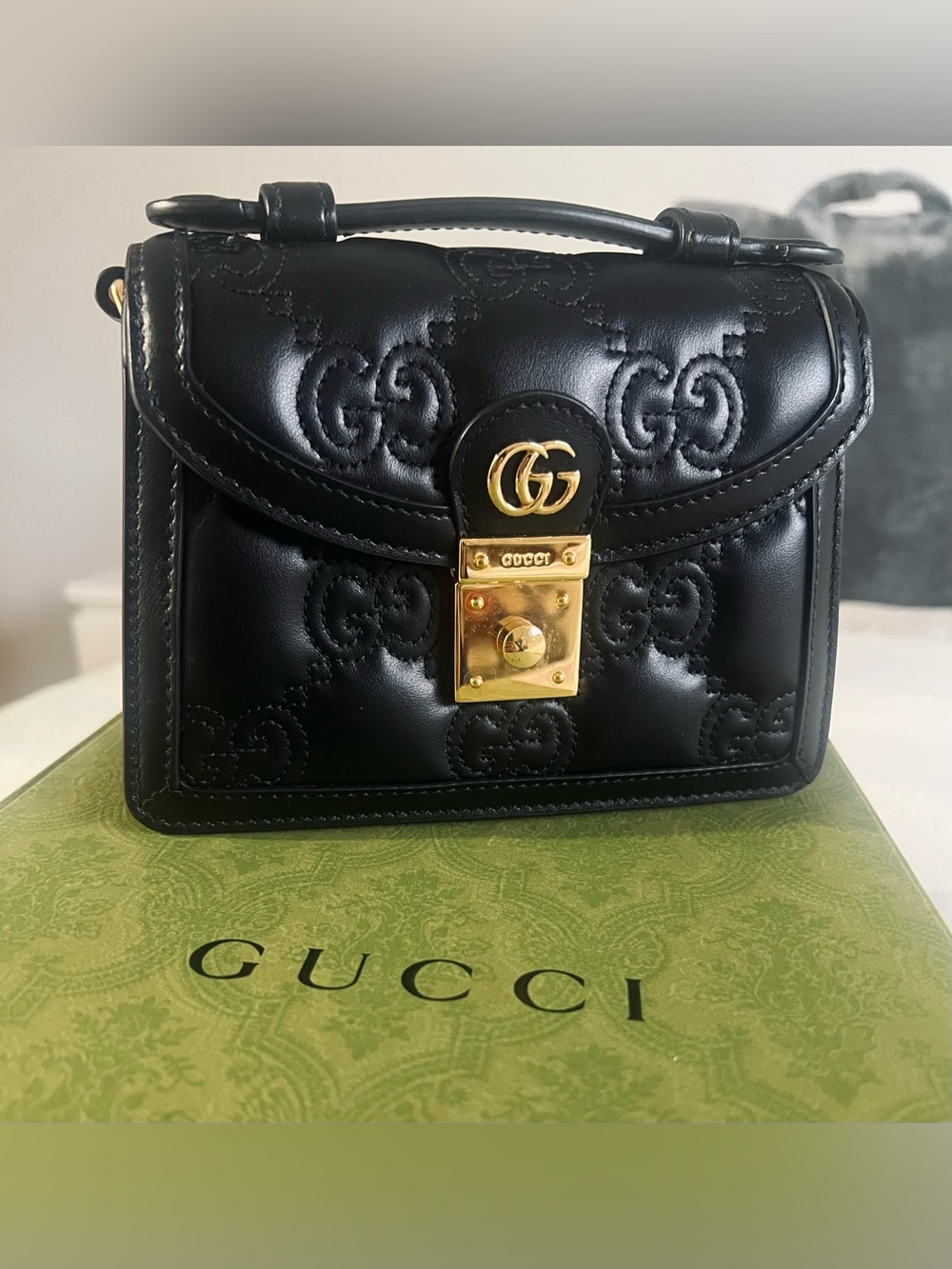 ✨RARE✨ Gucci Ophidia Padlock Mini Black GG Calfskin Bag